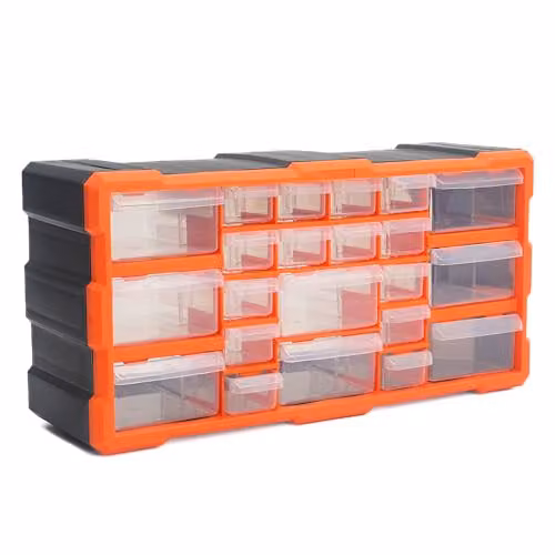 Simpa 22 Drawer Plastic DIY Tool and Hardware Storage Organiser Cabinet, Black and Transparent, H 25 cm x W 49 cm x D 15.5 cm – 6