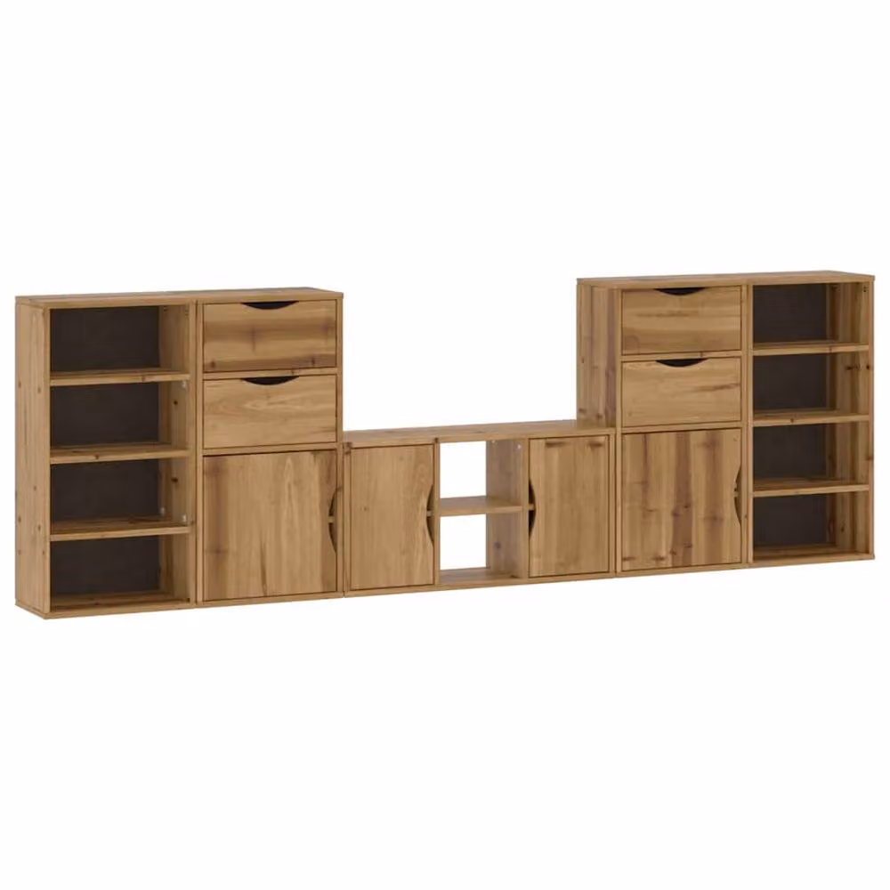 Berkfield Home ODDA 5 Piece Decorative TV Unit Set in Brown Waxed Solid Wood and MDF – 2