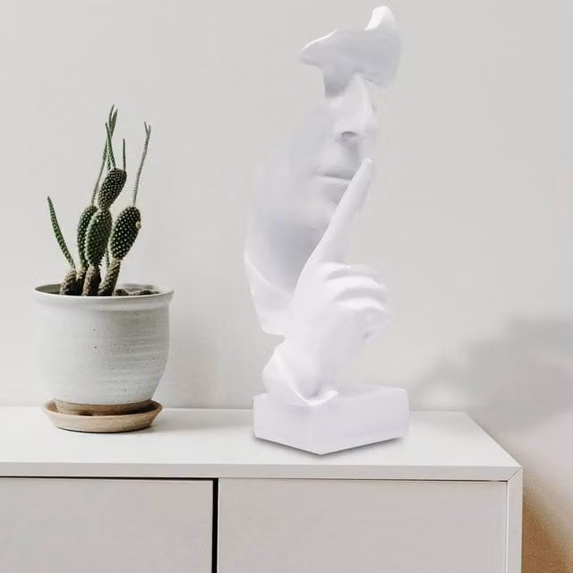 Huhote White Resin Thinker Ponder Abstract Art Sculpture for Home or Office Desk Decor – 1