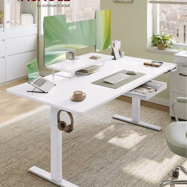 VASAGLE Electric Height Adjustable Standing Desk, White