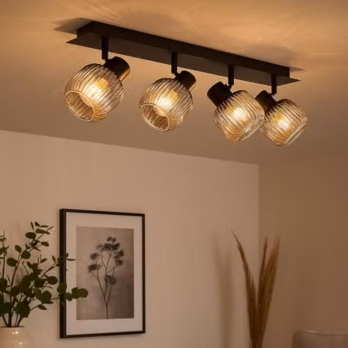 Nowa Netlighting Tom Ceiling Spotlight Bar in Matt Black with Smoke Glass Shades, Adjustable, 4x E14, W/D/H: 160 x 9.8 x 13.7 cm – 2