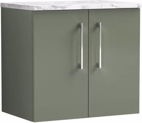 Balterley Level 600mm Wall Hung 2 Door Bathroom Vanity Unit with Laminate Worktop in Satin Green