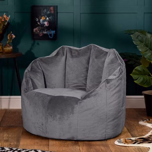 icon Sirena Velvet Bean Bag Accent Chair in Grey