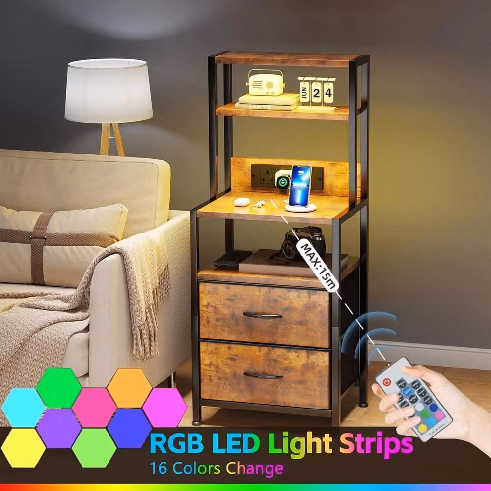 FORGEVIO Bedside Table with Charging Station, Brown, W/D/H: 41 x 30 x 100 cm – 3