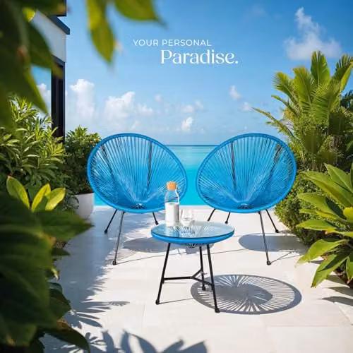 tectake Retro Garden Bistro Set with Blue Oval Glass Table and 2 Chairs – 6