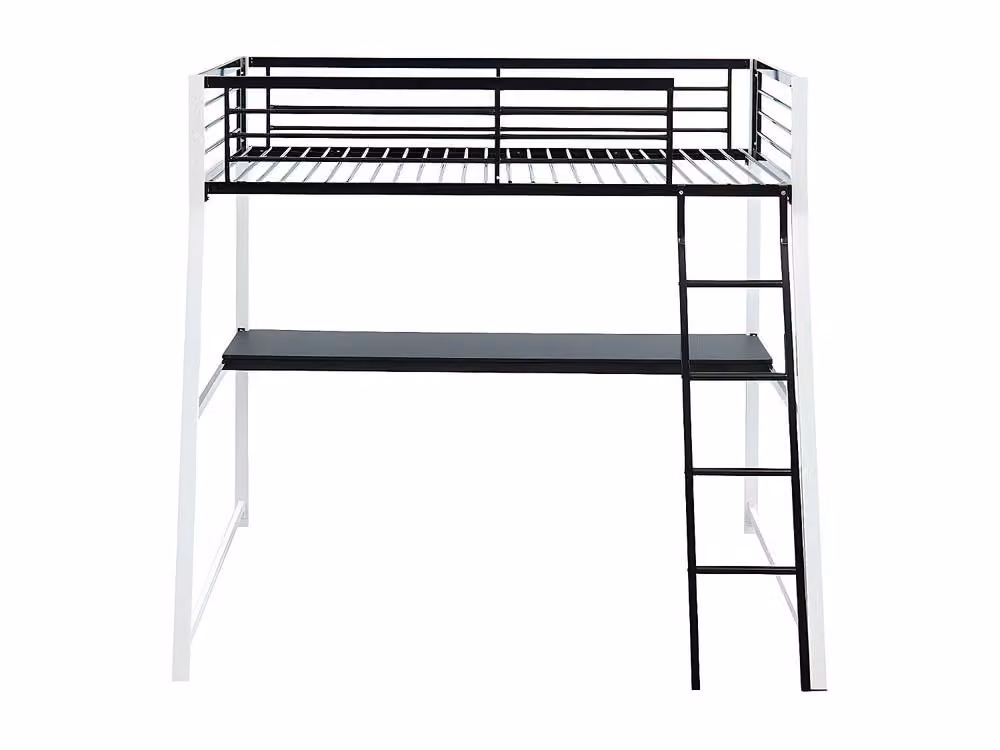 Vente-unique Single Metal Loft Bed with Integrated Desk in Black and White, W/D/H: 190 x 90 x 182 cm – 2