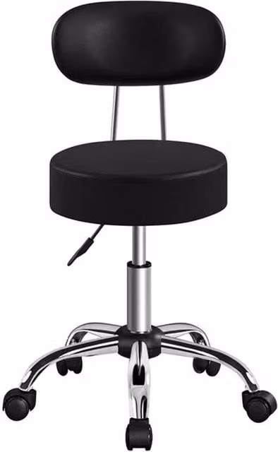 Kelvenix Black Faux Leather Swivel Salon Stool with Castors – 1