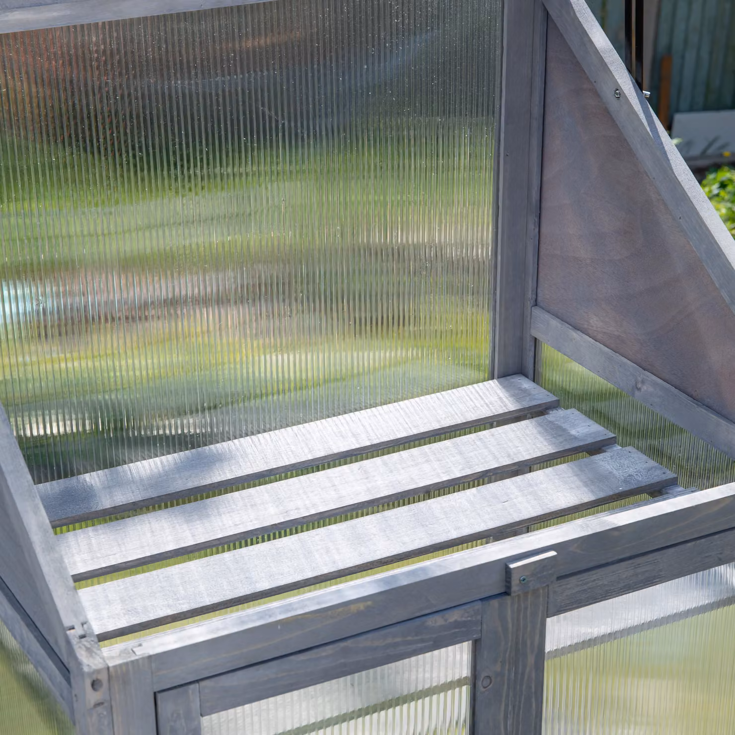 Samuel Alexander Wooden Mini Greenhouse Cold Frame with Shelving, Grey, H120 x W69 x D49 cm – 4