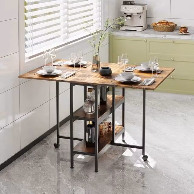 KORVIXA Brown Folding Dining Table with Drop Leaf Top, W: 100 cm, H: 76 cm – 1
