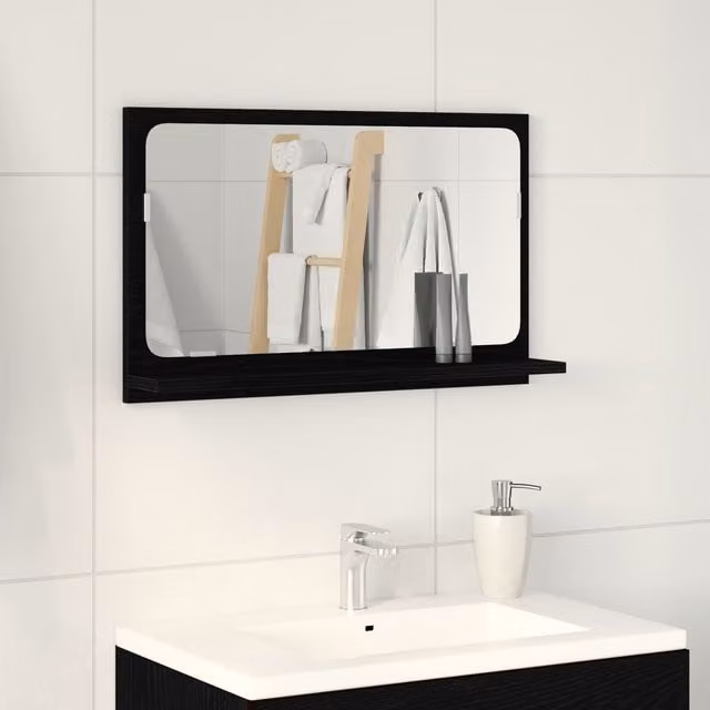 Berkfield Home Black Oak Wall Mounted Bathroom Mirror, W: 60 cm, D: 10.5 cm, H: 37 cm – 1