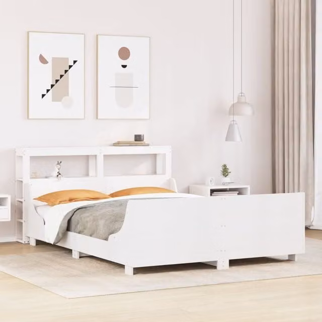 Berkfield Home Small Double Bed Frame in White Solid Pine Wood W/D/H: 120 x 200 cm