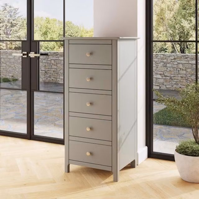 FWStyle Pair of Painted 5 Drawer Chests of Drawers in Grey