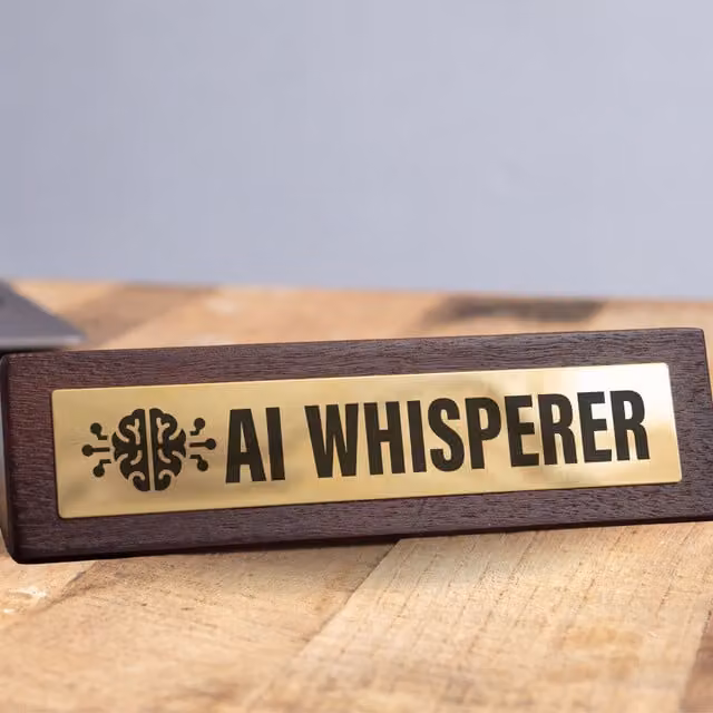 Boxer Gifts AI Whisperer Novelty Wood Tabletop Desk Sign, Black and Brown