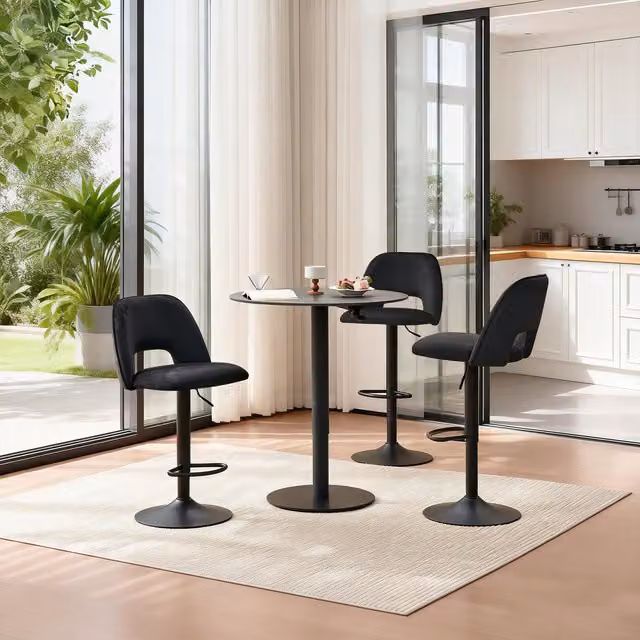 SONARA Modern Black Swivel Bar Stools with Padded Metal Seats