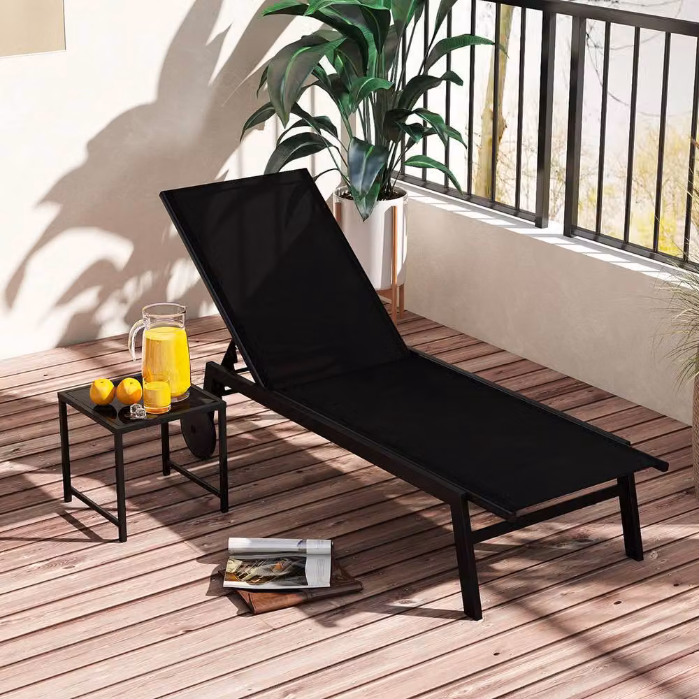 Costway Black Patio Chaise Lounge Set with Side Table and Reclining Textilene Chairs – 5
