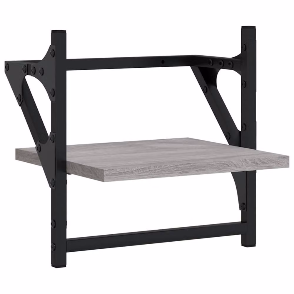 Berkfield Home 6 Piece Grey Sonoma Engineered Wood and Metal Wall Mounted Shelf Set with Hanging Rods – 4