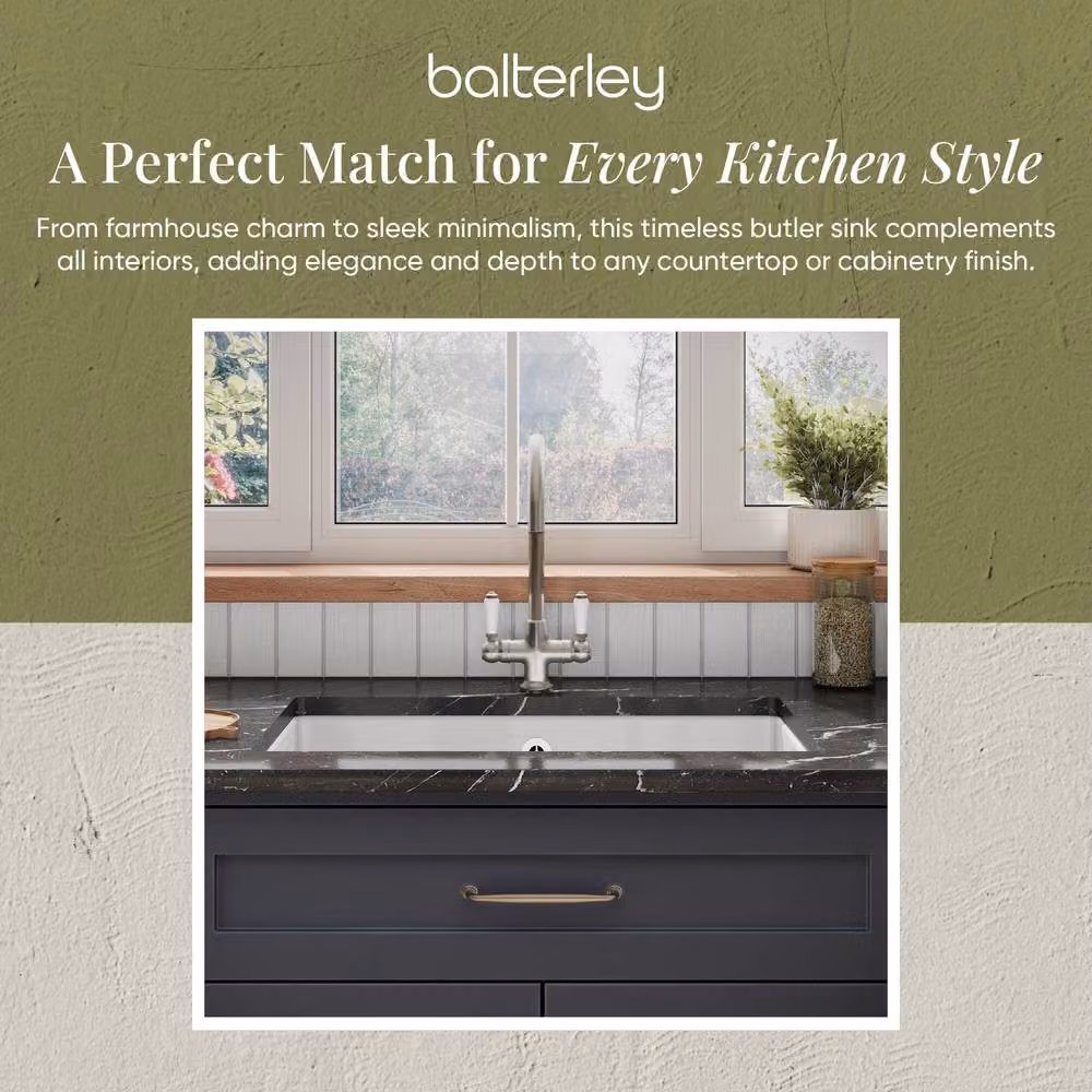 Balterley White Ceramic Fireclay Undermount 1 Bowl Kitchen Sink with Overflow W: 76.3 cm, D: 45.7 cm – 5