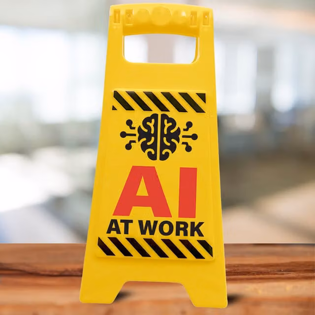 Boxer Gifts AI at Work Novelty Tabletop Desk Sign in Black and Yellow