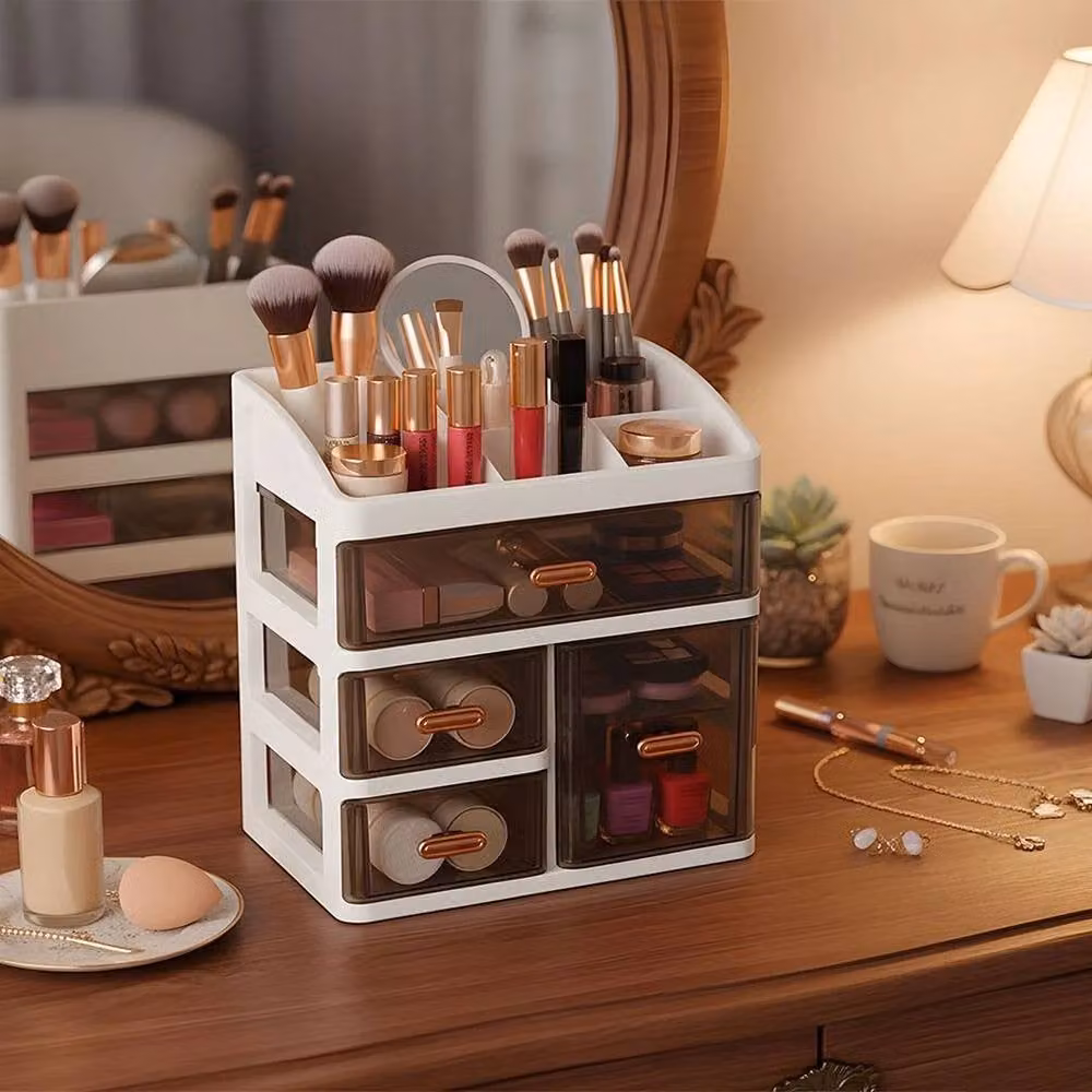 FORGEVIO Stackable Large Makeup and Cosmetic Organiser in White and Transparent Acrylic Plastic, Width: 50 cm – 2