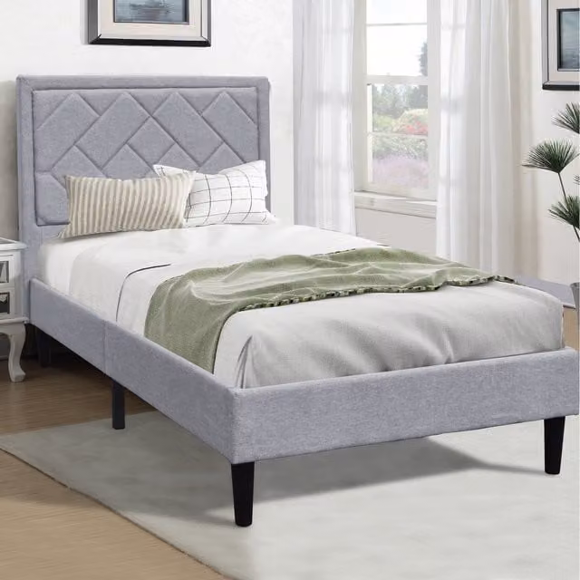 Comfy Living Upholstered Single Bed Frame in Grey Fabric