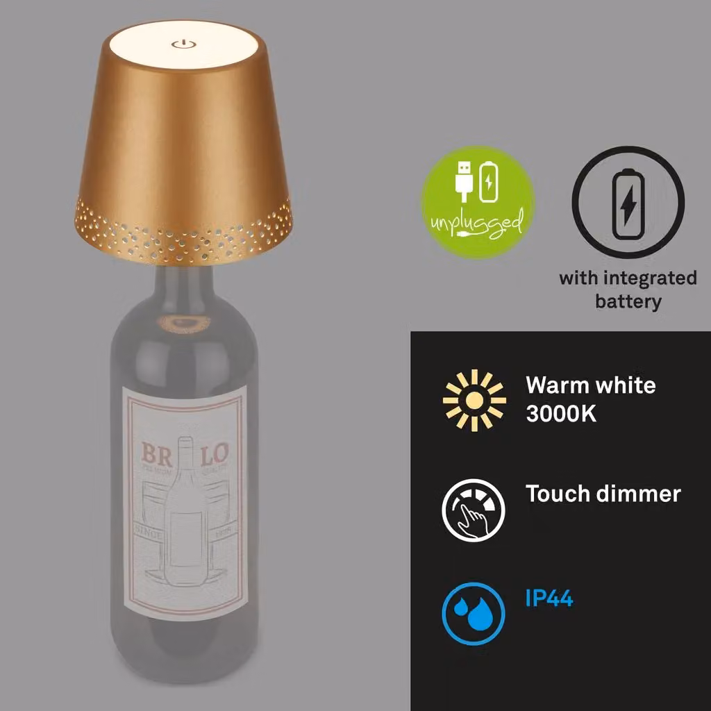 Briloner Rechargeable LED Cordless Table Lamp in Gold, Dimmable Touch Control, Warm White, IP44, W/D/H: 11 x 9 x 11 cm – 3