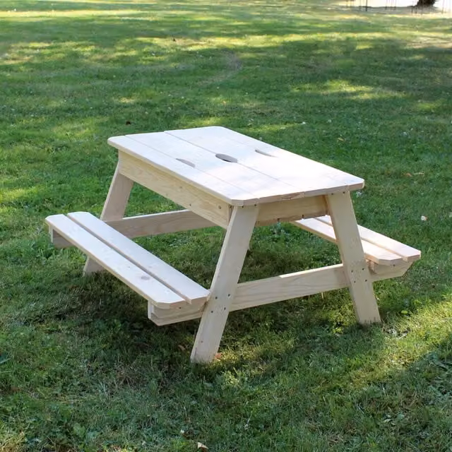 Soulet Childrens Wooden Picnic Table with Sandpit in Natural Brown and Beige