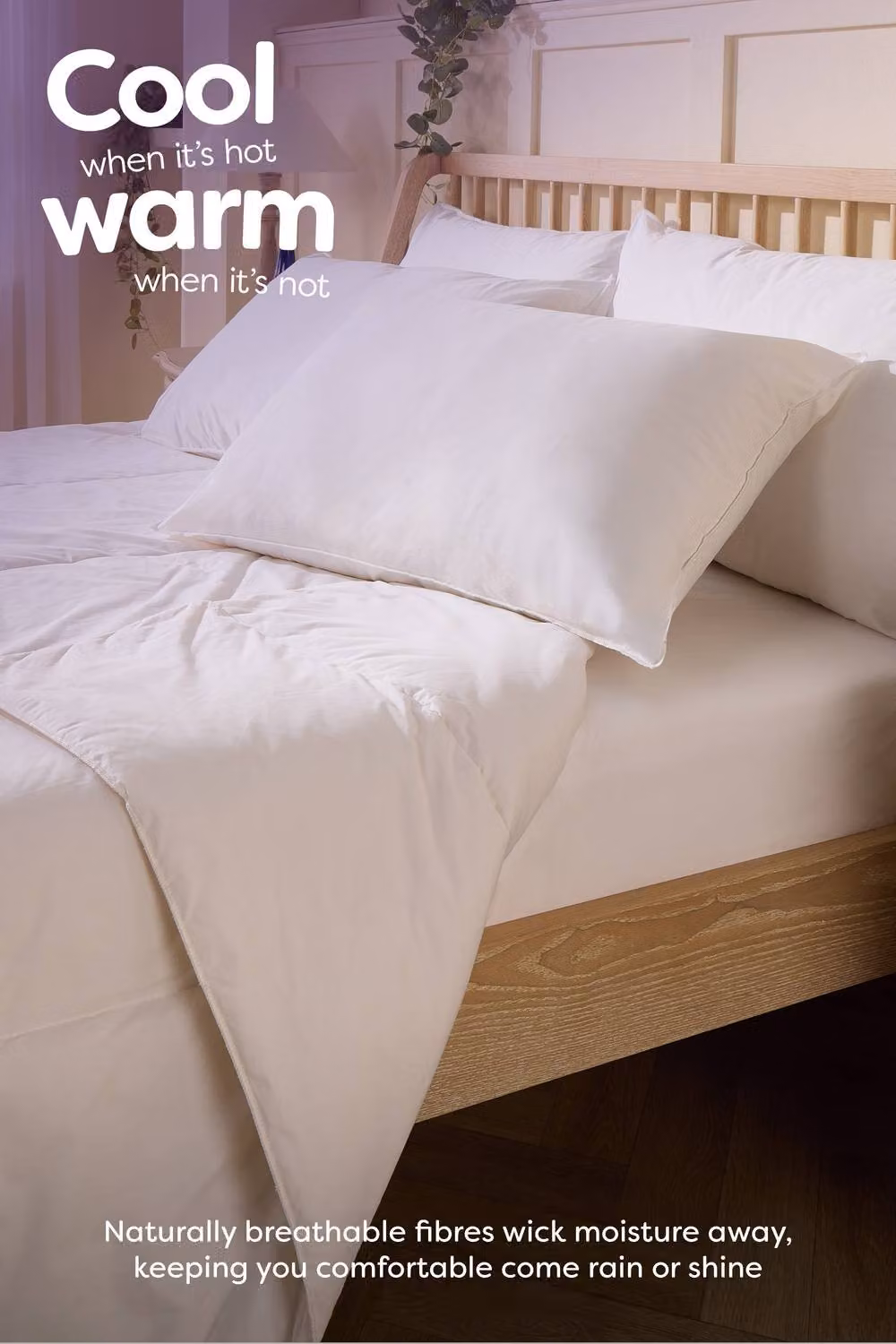 Slumberdown Wonderful Wool Medium Support Pillow with White Cotton Cover, W: 48 cm, H: 74 cm – 4