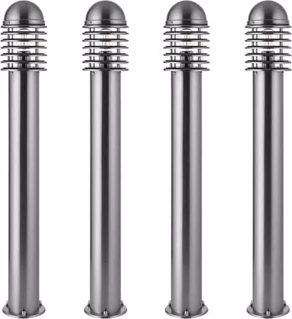 Loops 4 Pack Silver Stainless Steel Outdoor Post Bollard Lights, 1m Height – 1