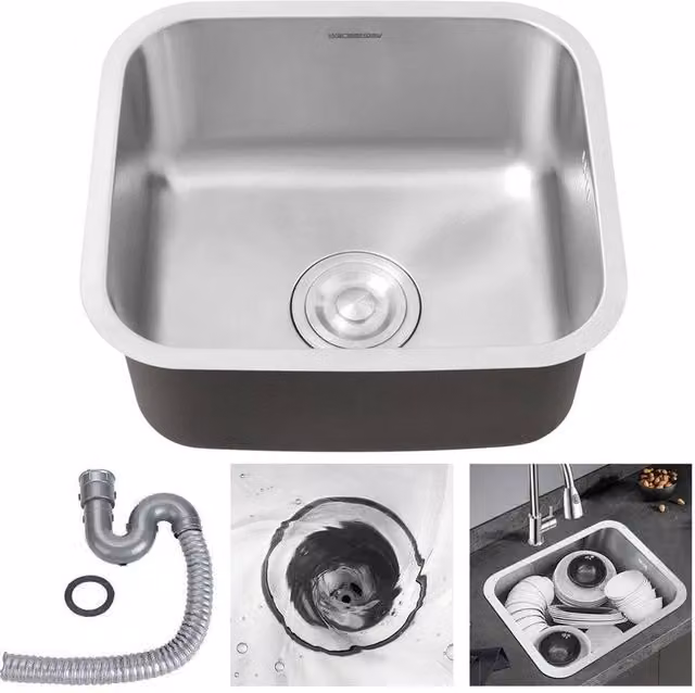 Kelvenix Undermount Single Bowl Stainless Steel Kitchen Sink in Silver, W: 100 cm, D: 52 cm