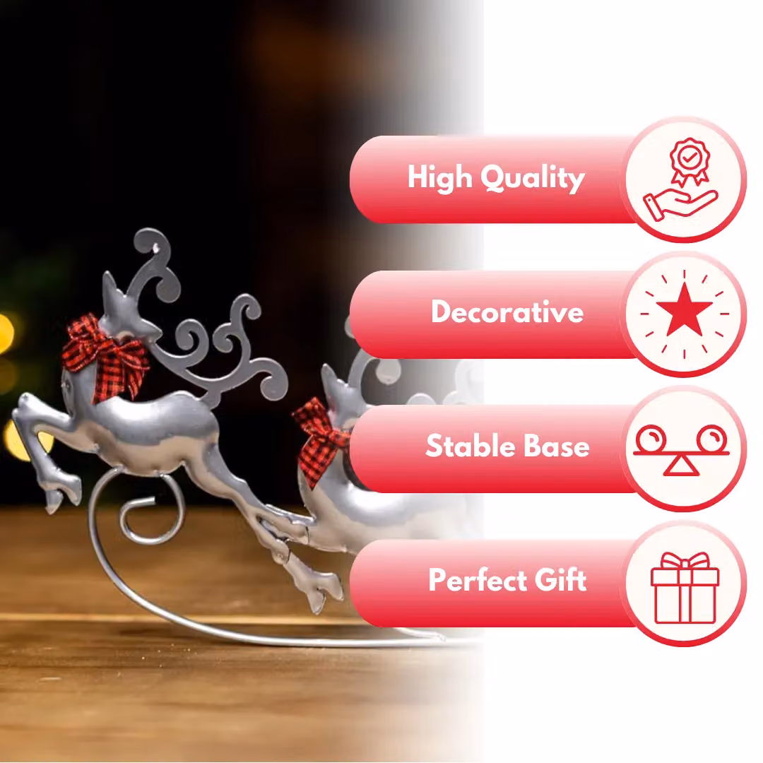 Marco Paul Silver Christmas Reindeer Pillar Candle Holder – 3