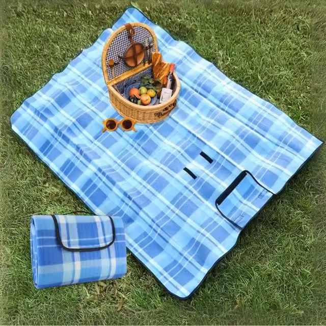 Marco Paul Large Blue Fleece Picnic Blanket with Waterproof Underside and Carry Handle