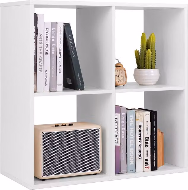 Costway Modern 4-Cube Open-Back Freestanding Bookcase in White