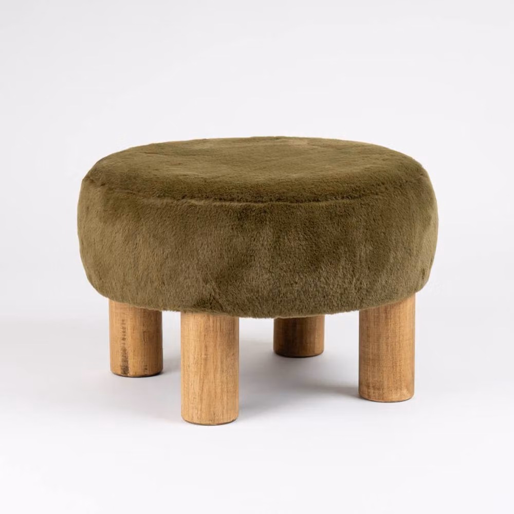 Scottish Everlastings Ltd Soft Faux Fur Round Green Foot Stool, W/D/H: 50 x 50 x 33 cm – 3