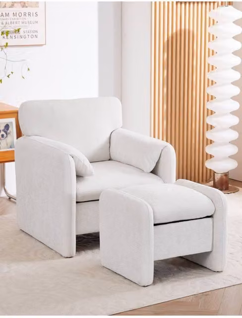 Living and Home White Chenille Upholstered Armchair with Footstool