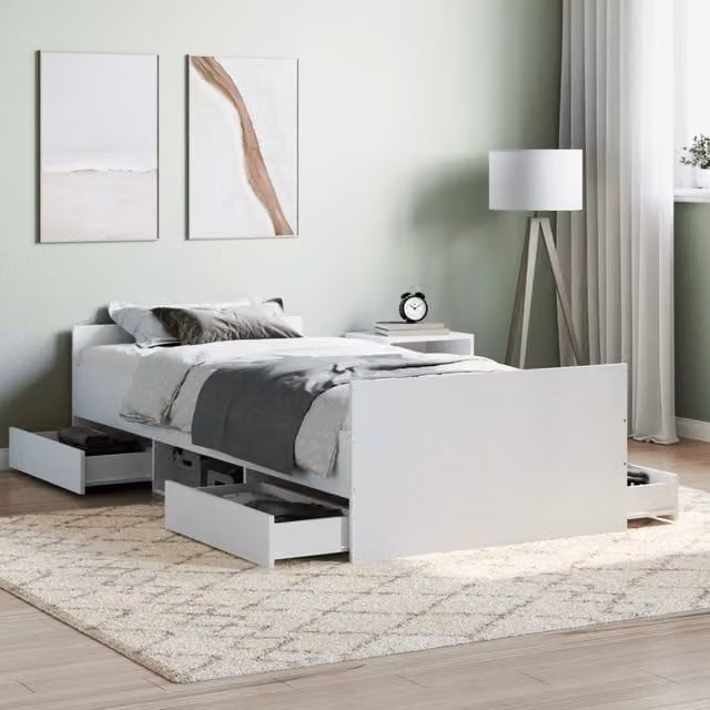 Berkfield Home Single Bed Frame with Headboard, Footboard and Drawers, White, W/D/H: 90 x 190 cm
