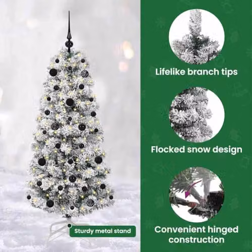 vidaXL Artificial Hinged Christmas Tree in Green and White, 150 cm – 5