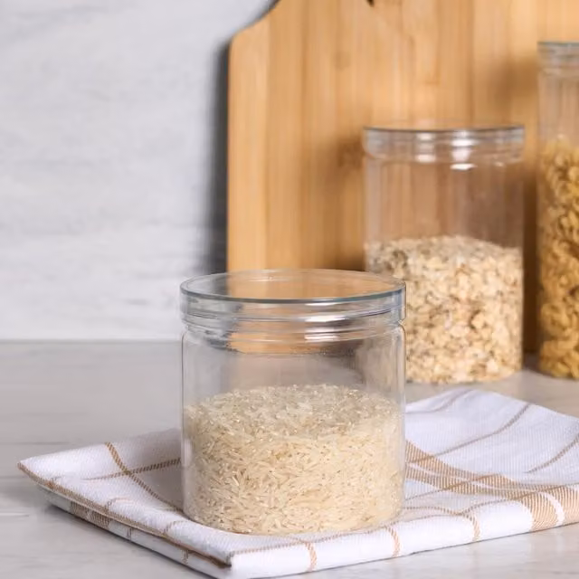 OHS Transparent Glass Food Storage Jar with White Lid, 0.5 l