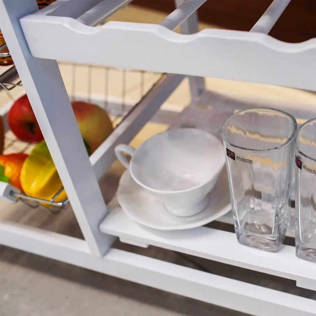Hygrad Portable Kitchen Island Trolley with MDF Oak Top, Drawers and Storage Basket in White, W/D/H: 76 x 37 x 66 cm – 3