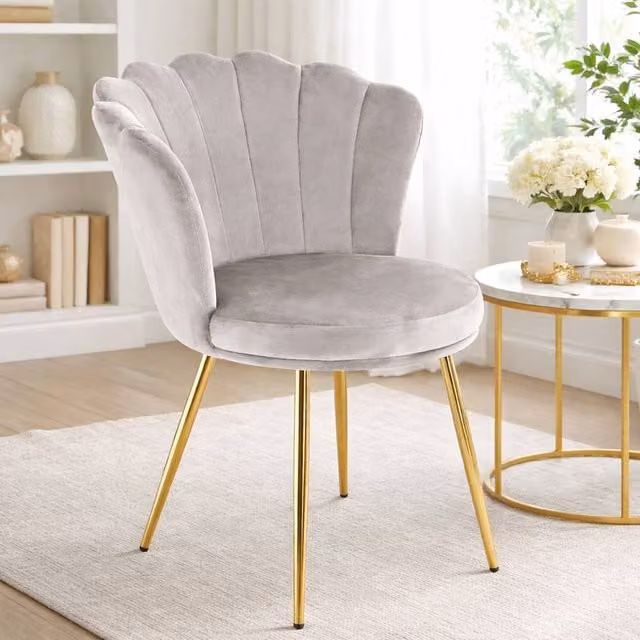 Genesis Freya Velvet Accent Chair in Taupe with Petal Back and Metal Frame