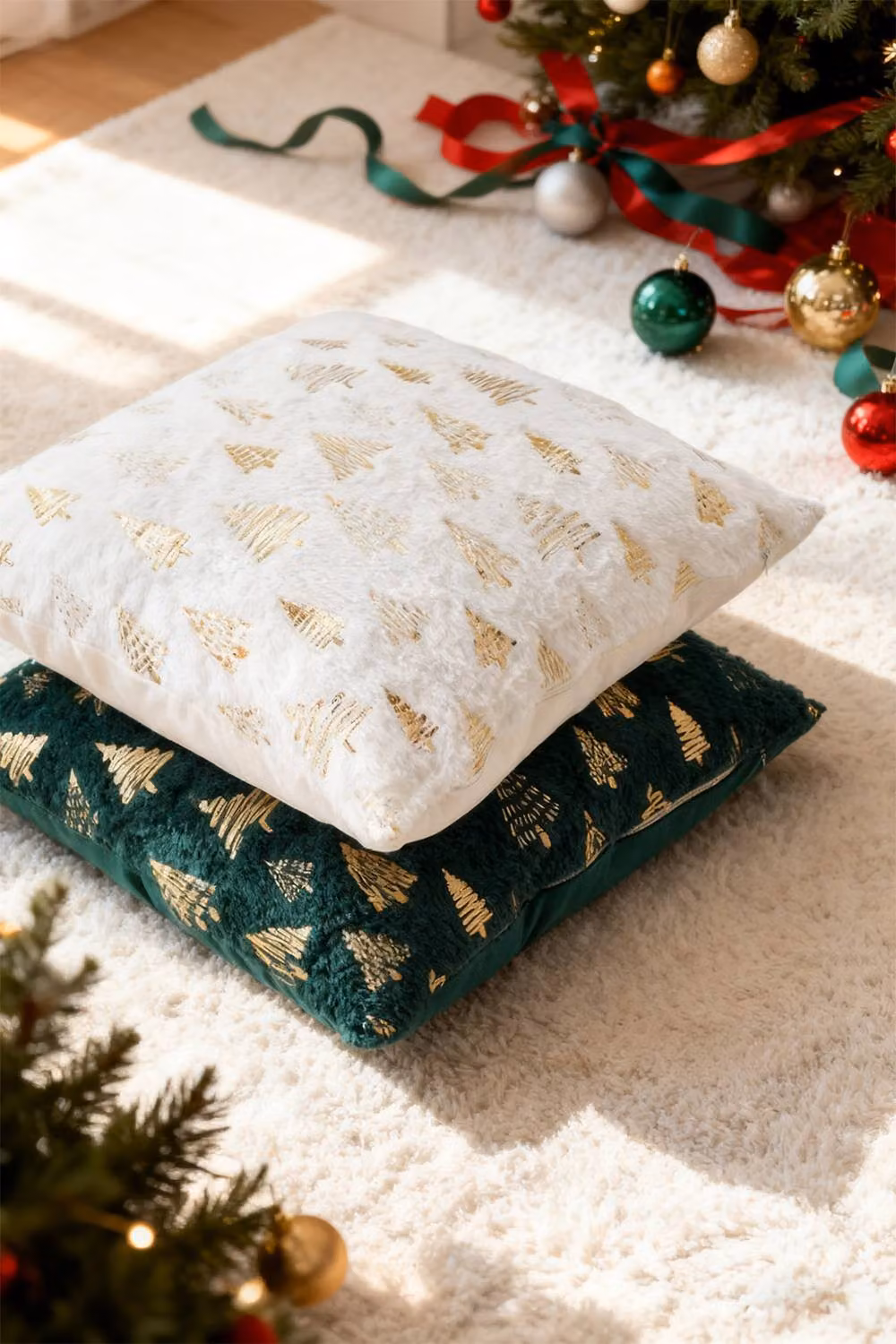 Living and Home Christmas Themed Plush Square Throw Pillows, Multicolour, W/D/H: 45 x 45 x 45 cm – 3