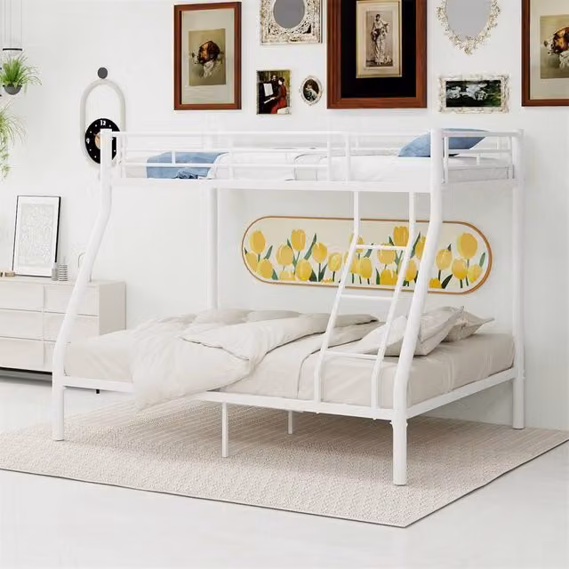 Direct Wicker Single Metal Bunk Bed with Ladder and Guardrails in White