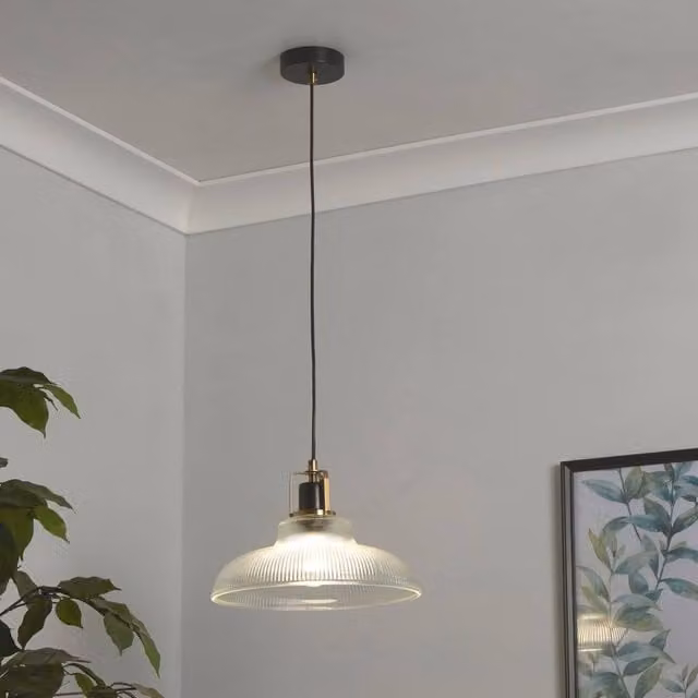Lighting Collection Ribbed Glass Pendant Ceiling Light in Bronze