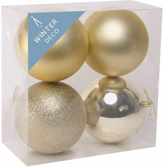 KDMD Gold Shatterproof Champagne Christmas Baubles, 4 Pack, Diameter: 12 cm
