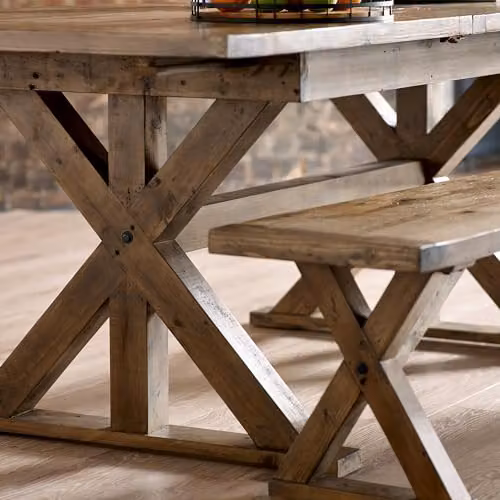 Julian Bowen Extendable Rectangular Trestle Dining Table in Beige and Brown, W/D/H: 220 x 77.5 x 97.5 cm – 3