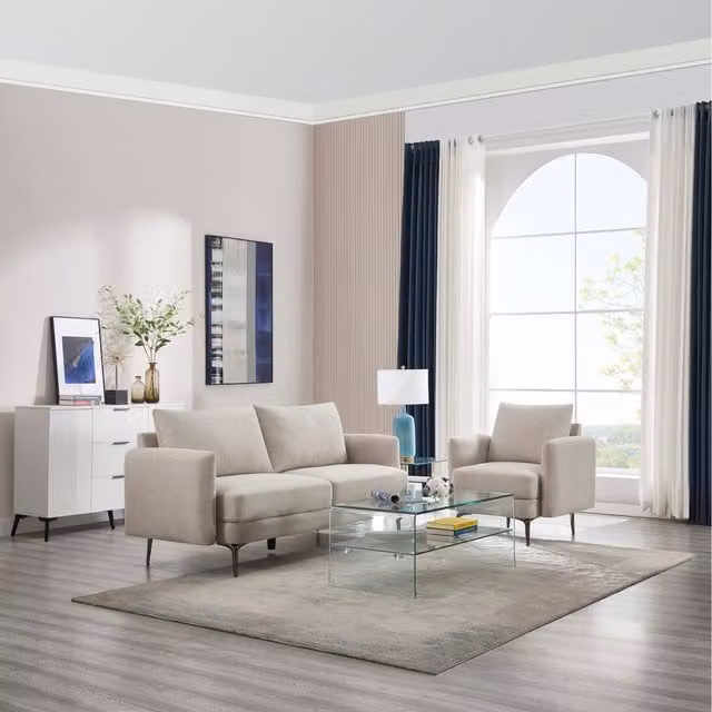 More4Homes Sofia Modern Scandi Style Fabric Sofa Set in Beige