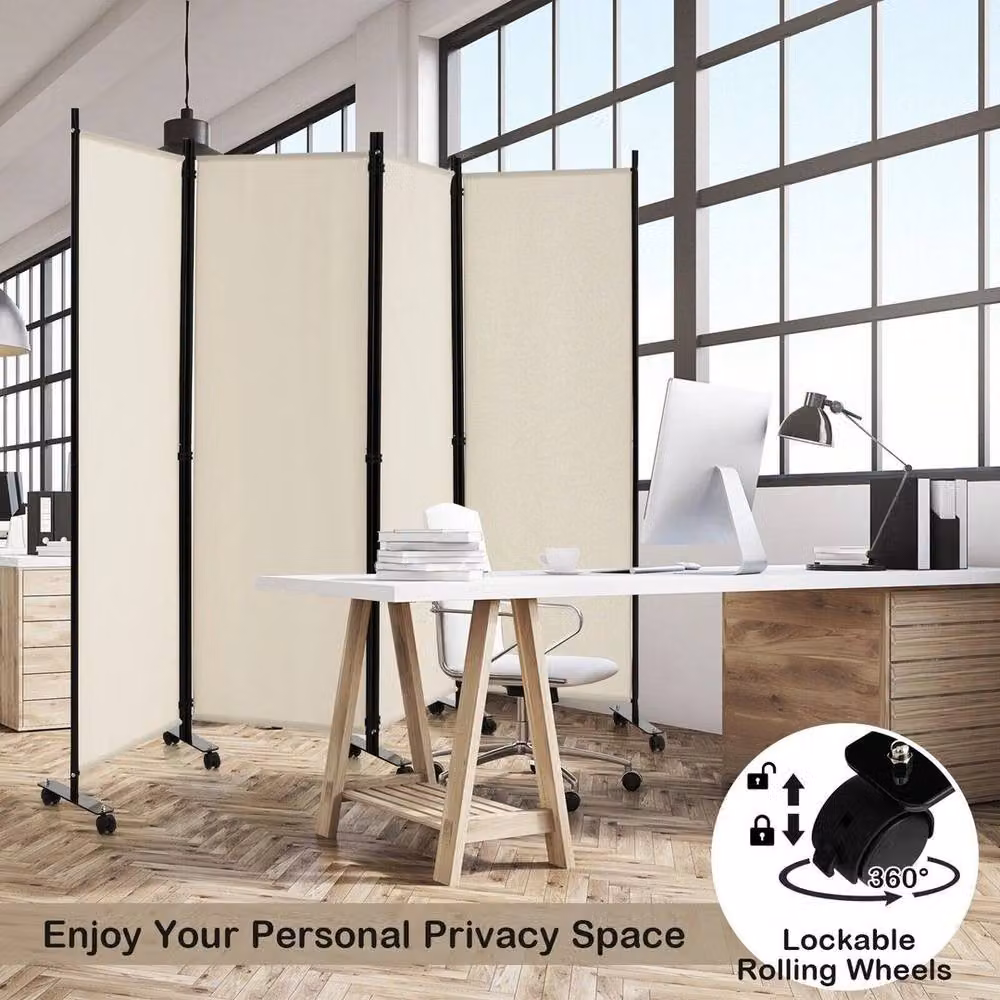 FLAVORA 4 Panel Rolling Freestanding Privacy Room Divider in Beige – 2