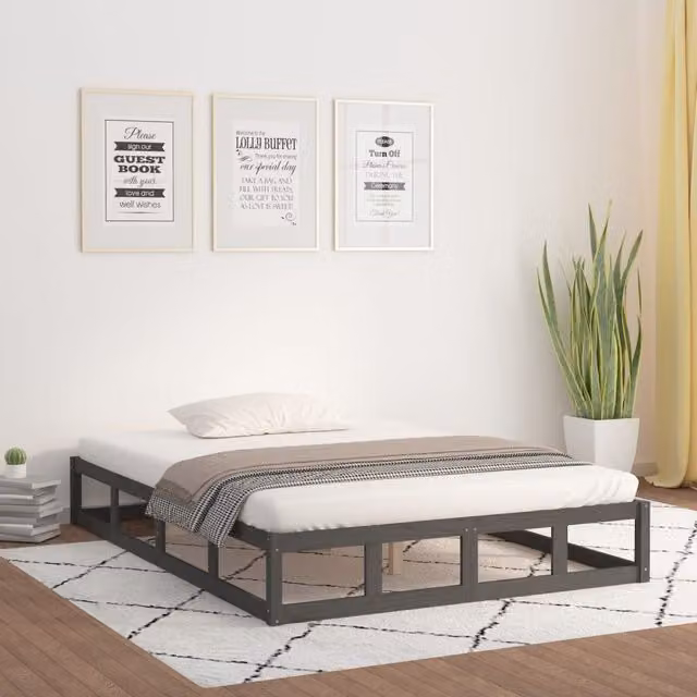 Berkfield Home King Size Solid Pine Wood Bed Frame in Grey, W: 150 cm, D: 200 cm
