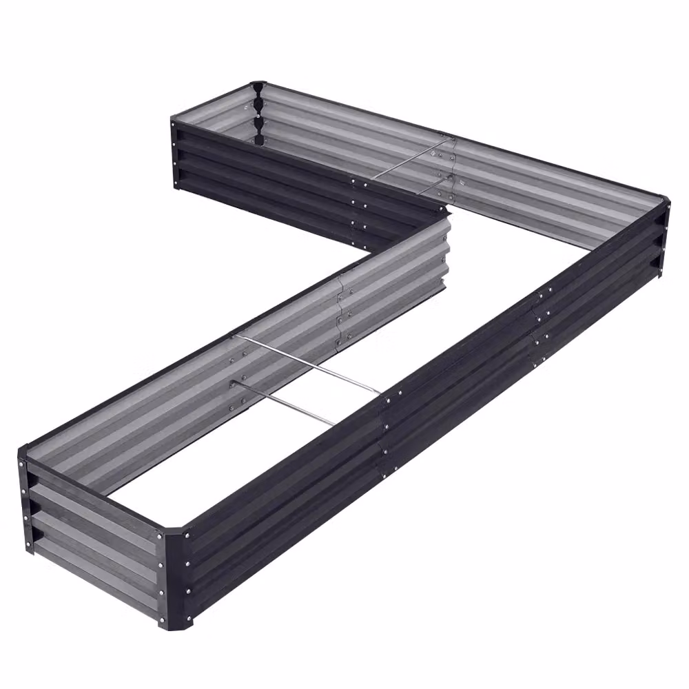 Living and Home L-Shaped Galvanised Steel Raised Garden Bed, Charcoal Black, W/D/H: 61.0 x 61.0 x 30.0 cm – 3