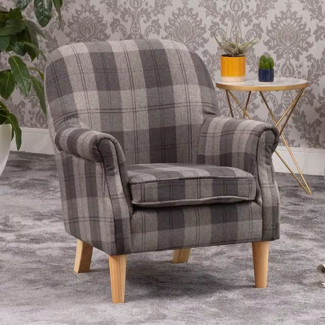 Artemis Home Candia Armchair in Grey Fabric with Solid Wood Frame
