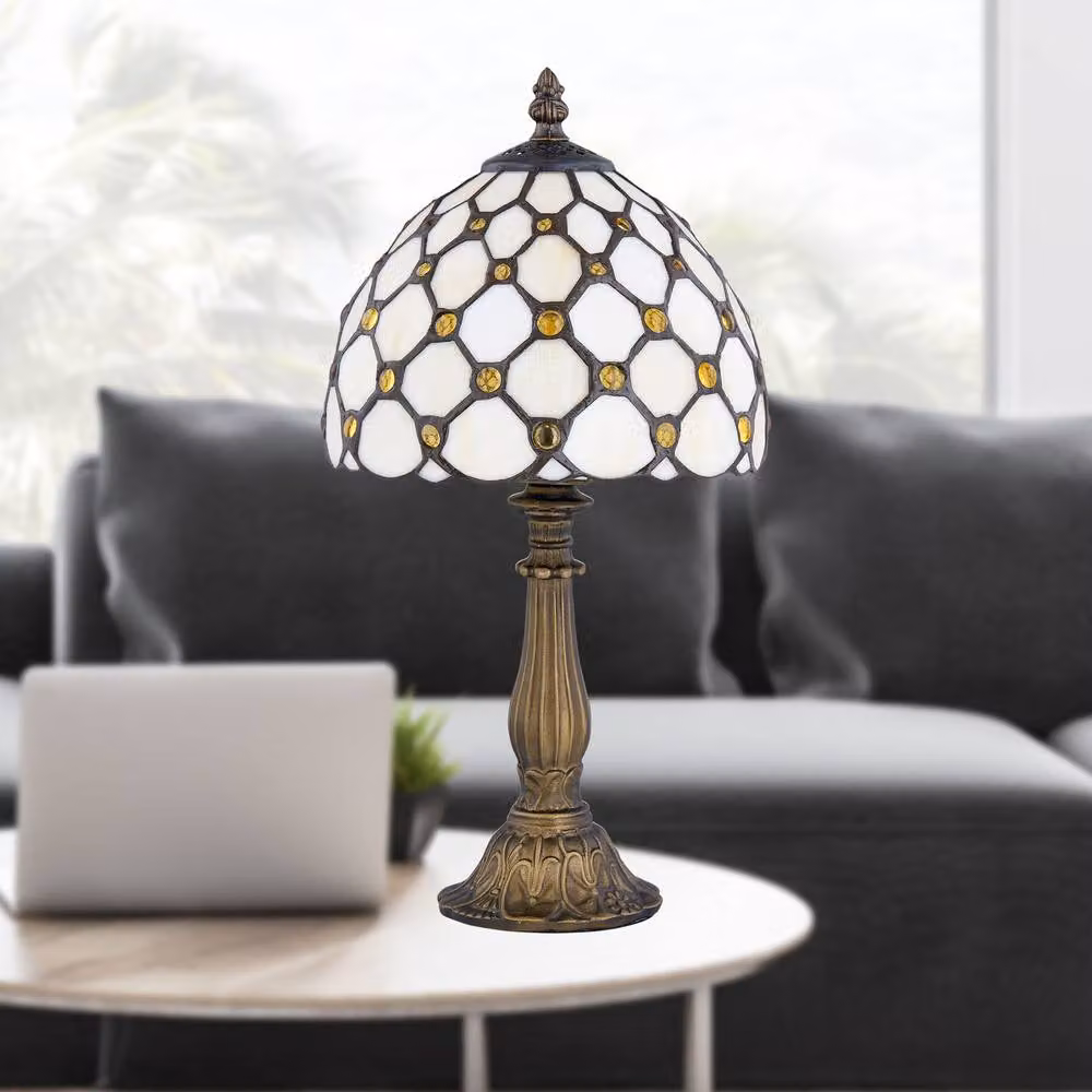 First Choice Lighting Nicolson Set of 2 Natural Tiffany Jewel Table Lamps in Bronze, Height: 37 cm – 4